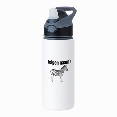 Hacebo® - zebra met eigen naam waterfles met rietje zwart - Zebra - dieren liefhebber - iemand die houdt van zebra's - verjaardag - cadeau - kado - geschenk - water fles - 650ML