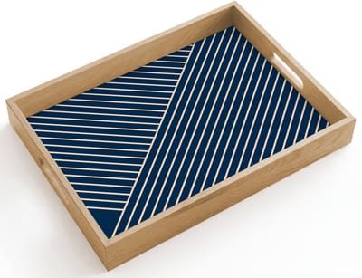 Dienblad hout 40x30 cm - Schootdienblad - Lijnen - Abstract - Blauw - Wit - Minimalistisch - Borrelplank rechthoek - Plateau dienbladen