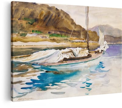 Artaza Canvas Schilderij Zeilboot - 60x40 cm - Wanddecoratie Landschap - Muurdecoratie Aquarel Kust - Schilderijen Op Canvas Water