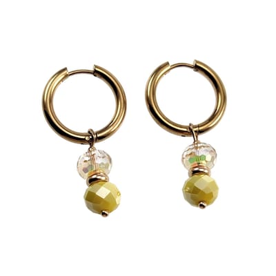 ∅18mm x 2,5mm Oorbellen Dames - Verguld RVS - Oorringen met Gele Gefacetteerde Kristalkrallen Hanger