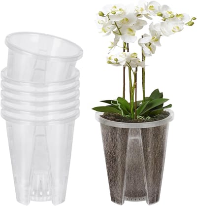 Set van 6 Transparante Orchidee Potten van 10 cm met Afvoergaten en Schotels voor Optimale Groei