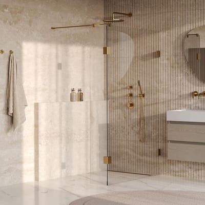 Brauer Void - Inloopdouche - Helder Glas - 110 x 200 cm - met Zijwand 30 cm - incl. Glascoating - PVD Goud Geborsteld