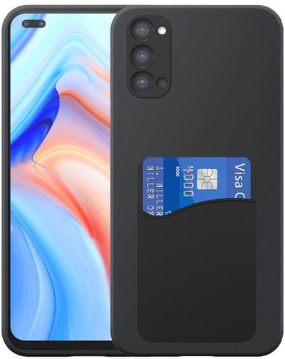 Geschikt voor Oppo Reno 4 5 G Telefoonhoesje met Siliconen Pasjeshouder - Flexible Back Cover Case Siliconen TPU with Silicone Cardslot - Zwart - Smartphonica geschikt voor Oppo Reno4 5G