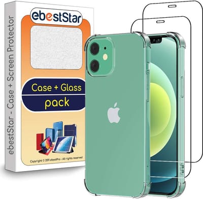ebestStar - Hoes geschikt voor iPhone 12, 12 Pro Apple, Silicone Slim Cover Case, Versterkte Hoeken en Randen hoesje, Transparant + Gehard Glas x2