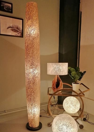 Staande lamp Vloerlamp Handgemaakt Decoratie woonkamer slaapkamer Design  cone gold capiz shell parelmoer schelp 150 cm
