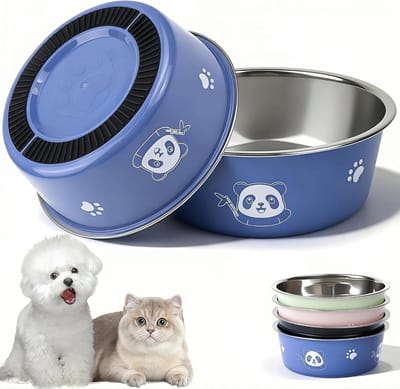 Set van 4 RVS Kattenbak en Voer- en Waterbakken voor Katten en Kleine Honden - Duurzaam, Antislip, 14 cm - Verkrijgbaar in 4 Kleuren