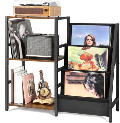 DailySupplies® Platenspeler Meubel – Stand Platenspelerstandaard Met Vinyl Opbergsysteem - Zwart