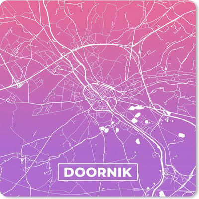 Muismat 20x20 cm - Mousepad Stadskaart - Doornik - België - Paars - Muismatten