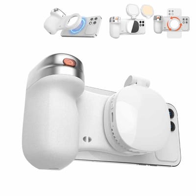 CapGrip-Magnetic Grip Cameragreep-Smartphone camera grip-Zoom-en Sluiterknop-Inclusief bluetooth afstandsbediening-Universeel voor alle smartphones-Met LED-Licht (Wit)