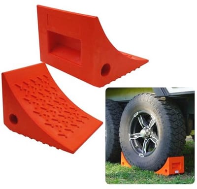 Zware Wielchocks (2 Pack) - Duurzaam, Antislip, Massief Rubber voor Aanhangwagens, RV's, Trucks en Campers - Geschikt voor Alle Oppervlakken en Weersomstandigheden - Oranje