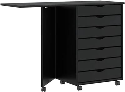 Rolkast met bureau - Ladekast kantoor - Efficiënt werken - Verrijdbaar met blad - 105x39x74 cm - Zwart