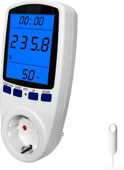 Stopcontact Meter - Energie Verbruiksmeter - Kosten Besparen - Overbelastingswaarschuwing - 8x5.3x16 cm - Wit