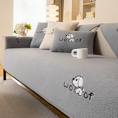 Winter Lamswol Sofa Kussen Antislip Geborduurd Cartoon Sofa Hoes Verdikking Huidvriendelijke Bankhoes Effen Kleur Sofa Mat 70x70cm 1pcs