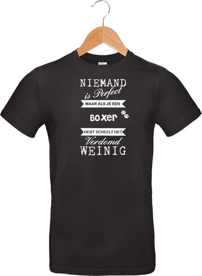 mijncadeautje - T-shirt unisex - zwart - Niemand is perfect - Boxer - maat S