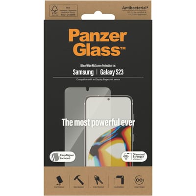 PanzerGlass Screenprotector geschikt voor Samsung Galaxy S23 Glazen | PanzerGlass Ultra-Wide Fit Screenprotector - Case Friendly + Installatie Frame