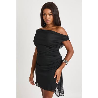 boohoo Dames Plus shiftjurk met draperige halslijn | Zwart | Maat: 54