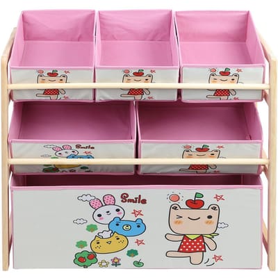Jolie boîte de rangement rose en bois pour enfants, motif dessin animé, étagère de rangement pour jouets noir