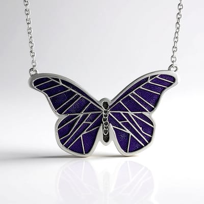 Cavill - Zilveren Halsketting 925 Sterling Zilver - Paarse Vlinder Hanger Filigraan - Elegante Ketting Dames 45,5 cm - Fijn en Stijlvol Accessoire