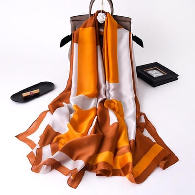 Nouvelle Version Coréenne H Imitation Soie Foulard Mi-long en Soie pour Femmes Foulard Printemps et Été Foulard en Gaze Col Blanc Foulard Professionnel 90*180cm orange