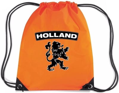 Oranje nylon rijgkoord rugzak/ sporttas Holland zwarte leeuw