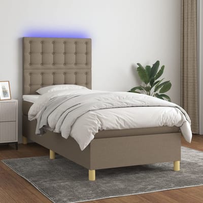 vidaXL - Boxspring - met - matras - en - LED - stof - taupe - 80x200 - cm