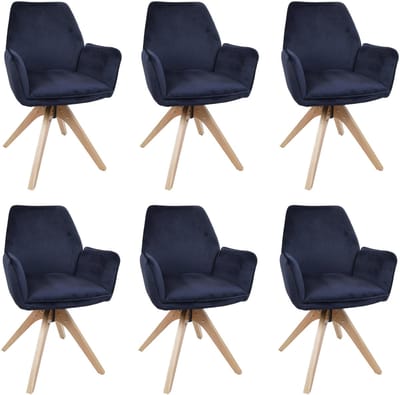 Set van 6 eetkamerstoelen MCW-G67, eettafelstoel/keukentoel met armleuningen, draaibaar, hout, fluweel 320 g/m², MVG ~ antracietblauw