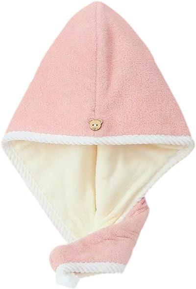 Sneldrogende Haarhanddoek Muts – Extra Dikke Haarhanddoek Cap, Sterk Absorberende Haardroogmuts voor Bad en Douche - Roze en wit