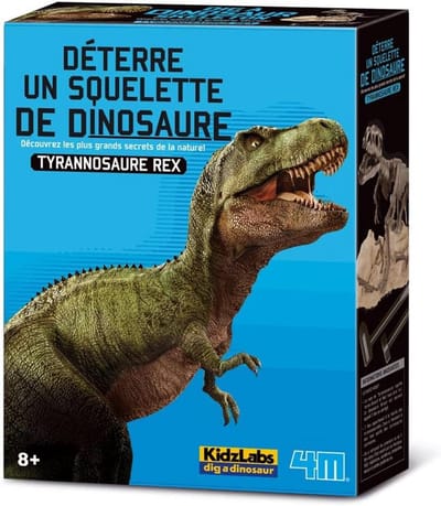 4 m Kidzlabs: DETERRE-Ton Dinosaurus (Tyrannosaurus Rex) /Verpakking VOOR A N C A I S, skelet in een gipsblok, doos 17 x 22 x 6 cm, 8+