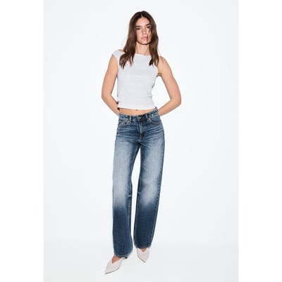 Stradivarius D92 straight wide jeans met scheuren  VERBLEEKTE DENIM WASSING 32