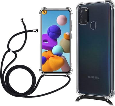 ShieldCase Hoesje geschikt voor Samsung Galaxy A31 shock hoesje met koord - Hoesje met koord - Hoesje voor Galaxy A31 met telefoonkoord - Transparant