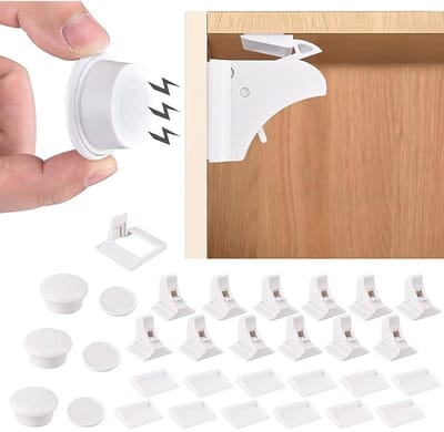 ‌JeiibrZui Kinderslot Voor Laden‌ - Magneet Voor Kastveiligheidsslot - Onzichtbaar Ontwerp Supersterk Magnetisme 12 Stukken - Voor Kledingkasten Keukenkasten Lades Wit