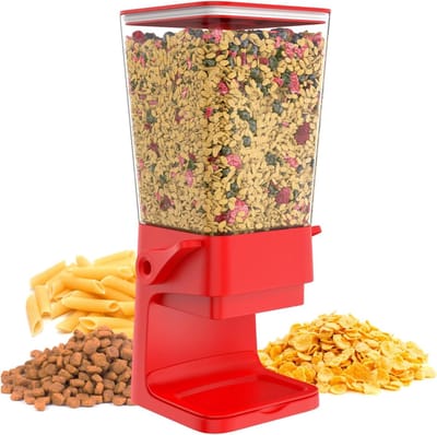 JGS Premium - Graan- en droogvoerdispenser rood - 5 liter - muesli pasta droogvoer - dispenser honden en katten - keuken ontbijt - CR502.