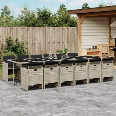 vidaXL 13-delige Tuinset met kussens poly rattan lichtgrijs