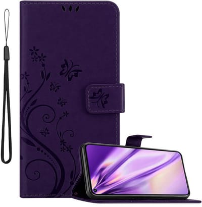 Cadorabo Hoesje geschikt voor Honor 20 PRO in BLOEMEN DONKER PAARS - Beschermhoes in bloemmotief met magnetische sluiting, standfunctie en kaartsleuven Book Case Cover Etui