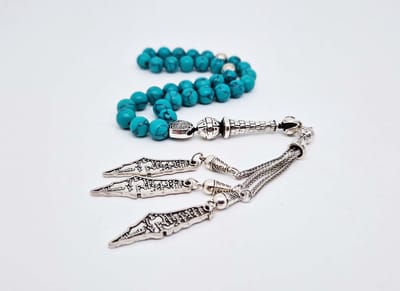 Handgemaakte tesbih "tasbih" natuursteen "Howliet groen" - Aantal kralen 33 - Diameter kralen 8 MM - met metaal tassel "model A2" - Een mooi cadeau-idee