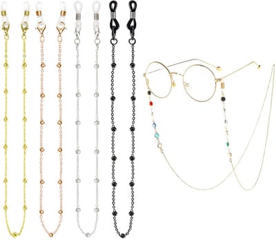 Dailygoods- Brillenketting 5 Stuks - Metalen Kralenketting - Kleurrijke Kralen - Verstelbare Beugelringen - 70 cm - Schokbestendig - Brillenriem