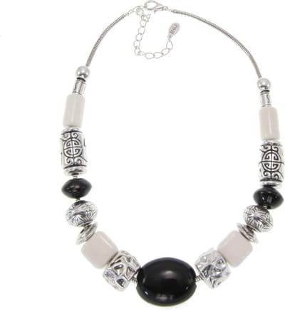 Behave - Ketting met zwarte, witte en decoratieve kralen - Nikkelvrij - 41 cm + 7,5 cm verlengketting