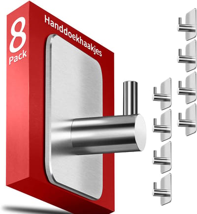 TTLUOKER®8-Pack Zelfklevende Haakjes [5kg Draagkracht] - RVS Handdoekhaakjes Zonder Boren - Sterke Plakhaakjes voor Badkamer & Keuken - Plakhaakjes in Zilver