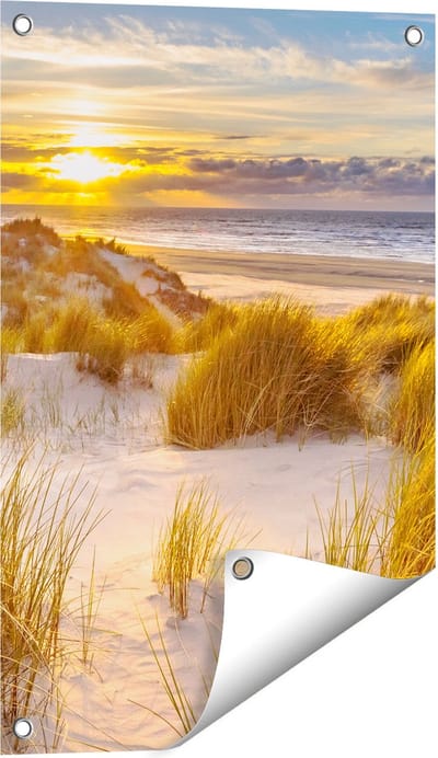 Gards Tuinposter Strand en Duinen tijdens Zonsondergang - 40x60 cm - Tuindoek - Tuindecoratie - Wanddecoratie buiten - Tuinschilderij