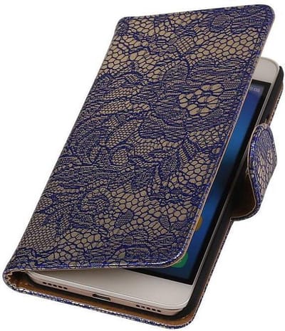 Lace Bookstyle Wallet Case Hoesjes Geschikt voor Huawei Honor 4 A / Y6 Blauw