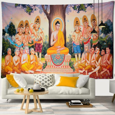 Indiase Boeddha Wandtapijt Ophanging Magisch Boheems Religieus Polyester Slaapmat Slaapkamer Decoratief Achtergronddoek 95x70CM orange