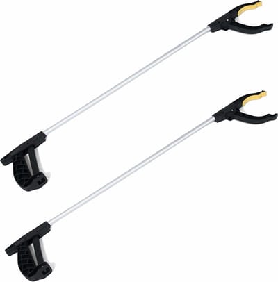 Zwerfvuilgrijper/afvalgrijper zwart/grijs - 2x - 76 cm - kunststof - Grijparmen - Vuilnisgrijpers