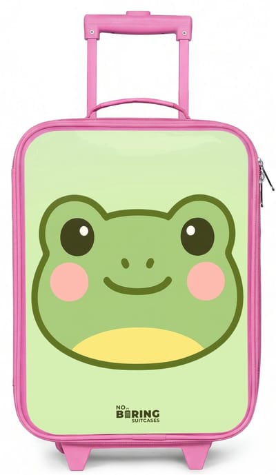 NoBoringSuitcases.com® - Kinderkoffer roze - Kindertrolley meisje - Kawai - Kikker - Groen - Koffer kind lichtgewicht - Reiskoffer trolley voor kinderen - Koffertje met lichtgevende wieltjes - Rolkoffer