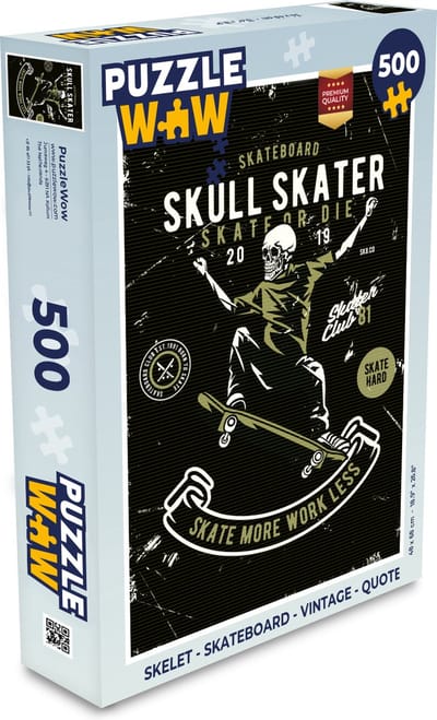 Puzzel Skelet - Skateboard - Vintage - Quote - Legpuzzel - Puzzel 500 stukjes