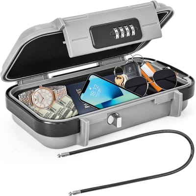 Draagbare Kluis - Combinatieslot Box - Veilige Opslag - Stalen Kabel Bevestiging - 24 x 14 x 5.8 cm - Zwart