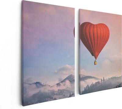 Artaza Canvas Schilderij Tweeluik Luchtballon in de Vorm van een Hart - 80x60 - Foto Op Canvas - Canvas Print