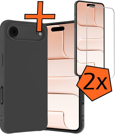 Hoes - Met 2x Screenprotector - Geschikt voor Apple iPhone Air - Sterk & Shockproof - Back Cover - Siliconen Case - Telefoon Hoes - Zwart