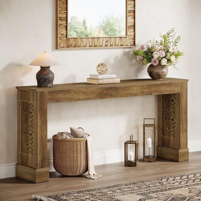 Tribesigns Consoletafel - Sidetable met Poten in Retro hol Patroon - Rustiek Bruin - 160 x 30 x 80 cm - Houten Console Tafel voor Hal, Woonkamer, Entree