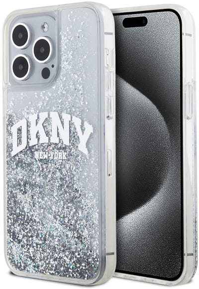 DKNY Liquid Glitter Arch Logo Back Case - Geschikt voor Apple iPhone 15 Pro Max (6.7") - Wit/Zilver
