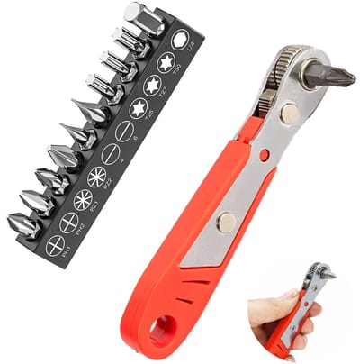 Dailygoods- Ratelsleutelset Compact - Mini Ratelsleutel 110 mm - Magnetische Schroevendraaier Bits - Robuust Koolstofstaal - Duurzaam Ontwerp - 36 Tanden Ratel